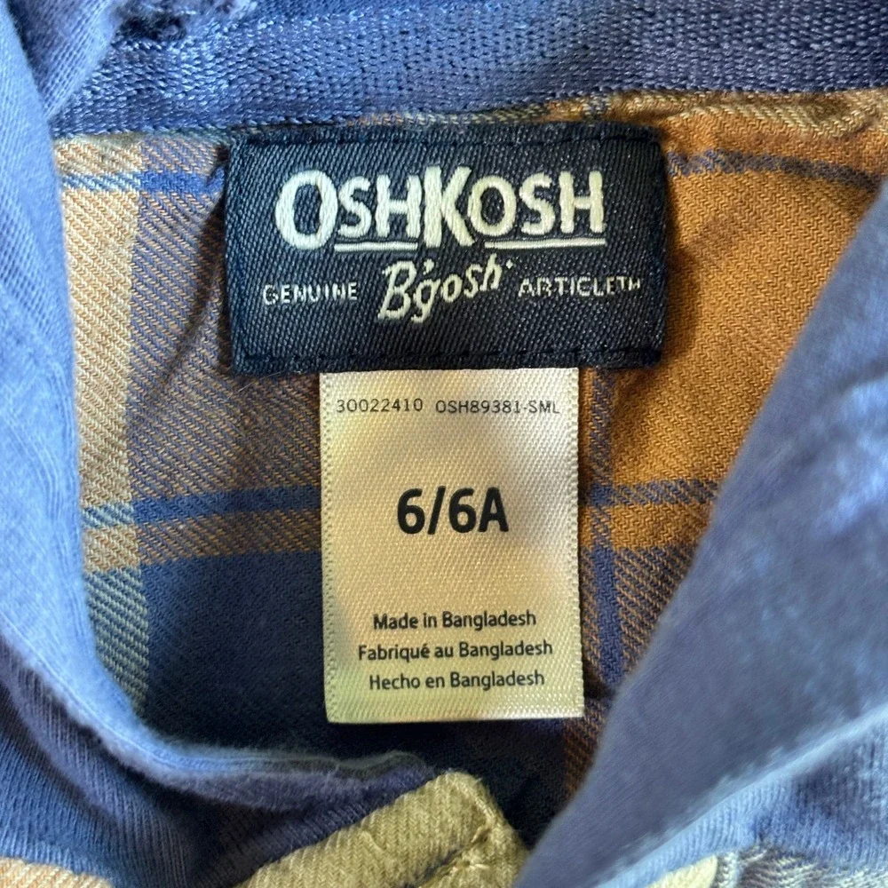 OshKosh Bgosh Kids Blue Orange Plaid Hooded Flannel Shirt Size 6 OSH89381-SML